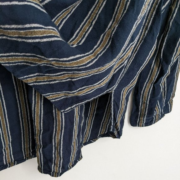 BP Nordstrom Button Front Blouse S Navy Mustard Striped Long Sleeve Patch Pocket - Picture 10 of 14